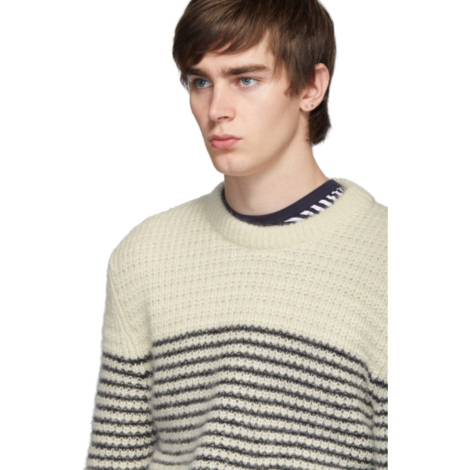 SAINT LAURENT OFF-WHITE & BLACK STRIPES CREWNECK SWEATER