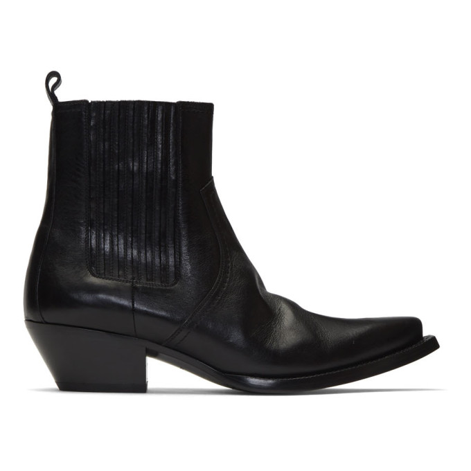 Saint Laurent Black Kangaroo-Look Lukas Chelsea Boots