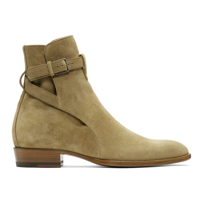 Saint Laurent Taupe Suede Wyatt Jodhpur Boots