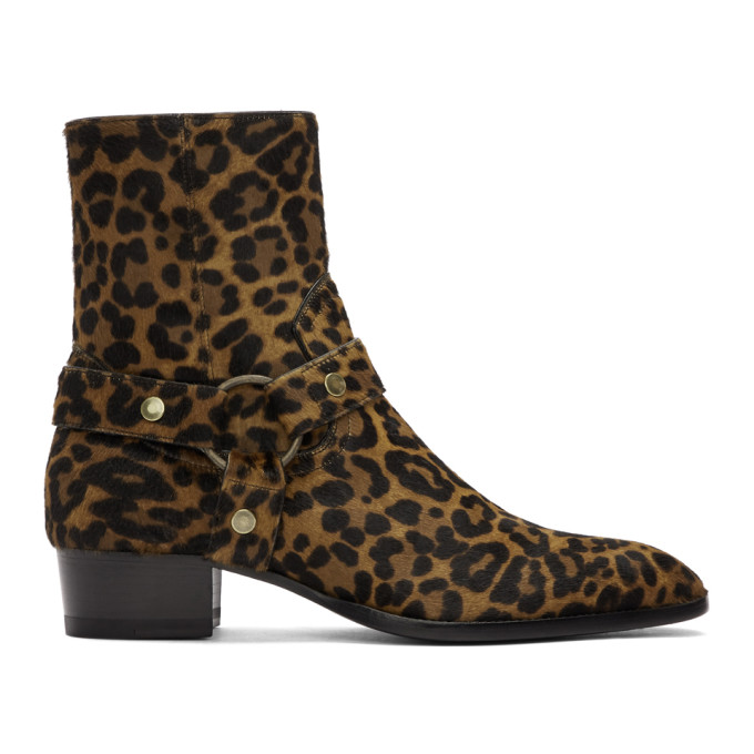 Saint Laurent Brown Pony Leopard Wyatt Boots