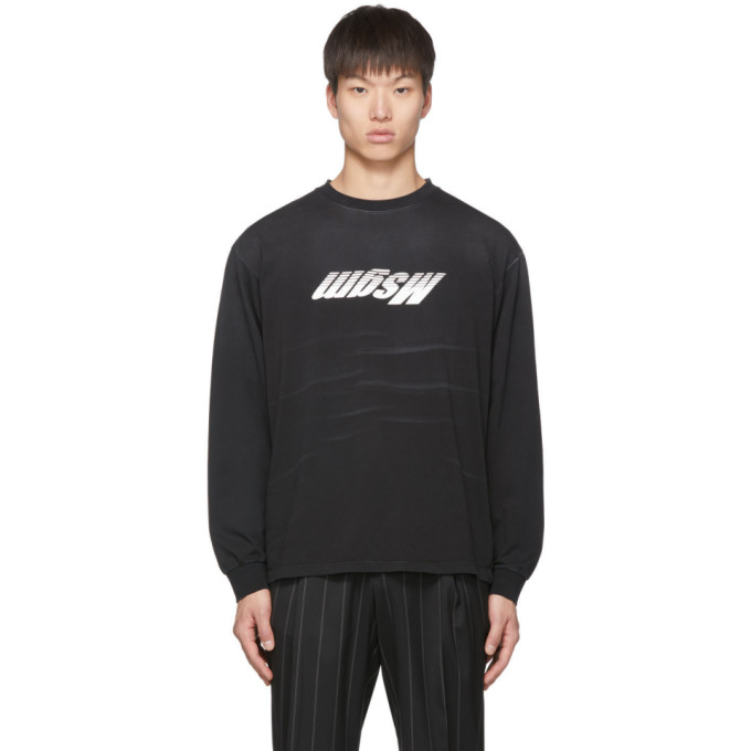 MSGM MSGM BLACK UPSIDE DOWN LOGO LONG SLEEVE T-SHIRT