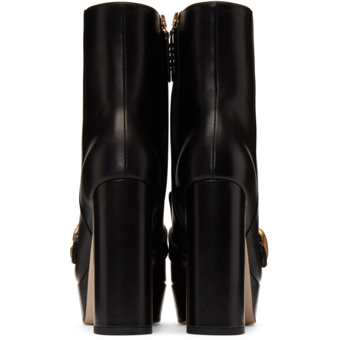 GUCCI BLACK LEATHER FRINGE GG PLATFORM BOOTS