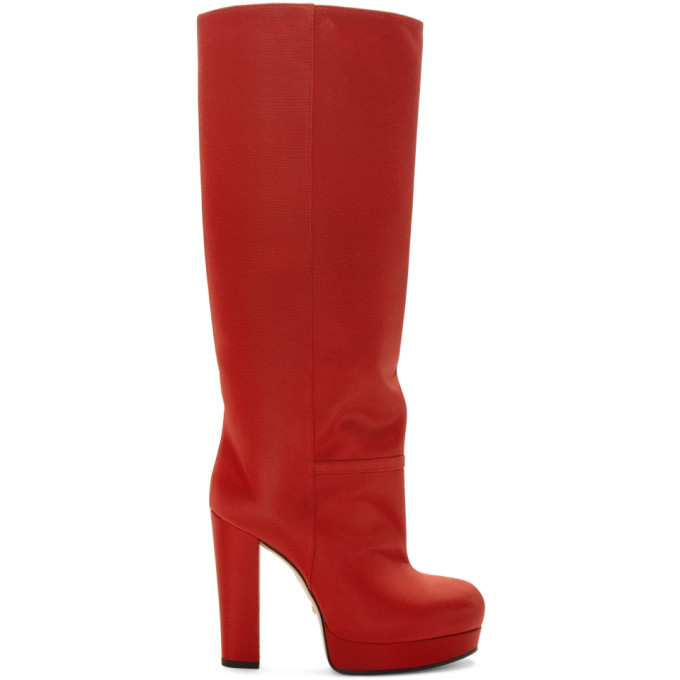 GUCCI GUCCI RED BRITNEY PLATFORM BOOTS