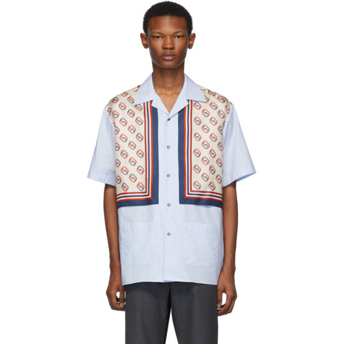 Gucci Blue Silk Bowling Shirt