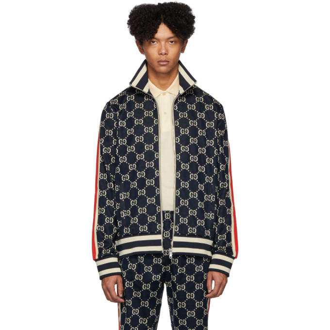 Gucci navy cotton jacquard gg jacket clearance