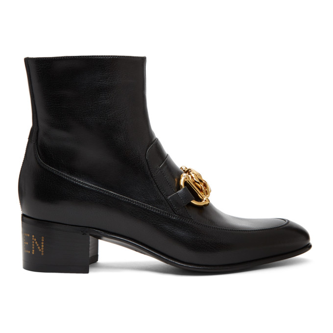 Gucci Black Kitten Horsebit Chain Boots