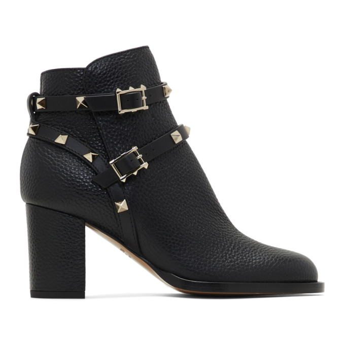 Valentino Black Valentino Garavani Rockstud Grain Block Heel Boots