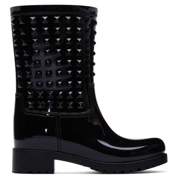Valentino Black Valentino Garavani Tonal Rockstud Rain Boots