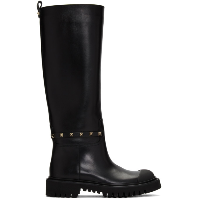 Valentino Black Valentino Garavani Rockstud Tall Boots