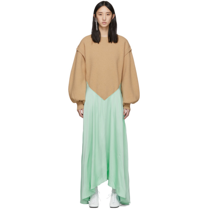 JW ANDERSON JW ANDERSON BEIGE AND GREEN INSERT JUMPER DRESS