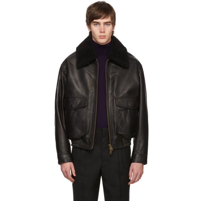 AMI ALEXANDRE MATTIUSSI AMI ALEXANDRE MATTIUSSI BLACK SHEARLING GRAINED JACKET