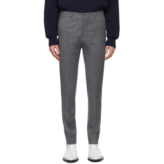 AMI ALEXANDRE MATTIUSSI AMI ALEXANDRE MATTIUSSI GREY FLANNEL CIGARETTE TROUSERS