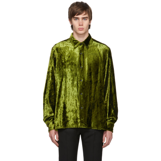 AMI ALEXANDRE MATTIUSSI AMI ALEXANDRE MATTIUSSI GREEN CRUSHED VELVET LONG SHIRT