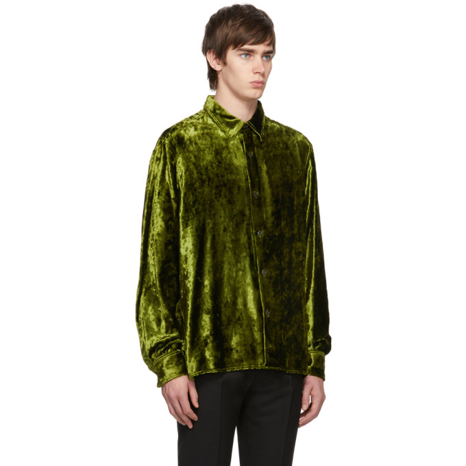 AMI ALEXANDRE MATTIUSSI AMI ALEXANDRE MATTIUSSI GREEN CRUSHED VELVET LONG SHIRT