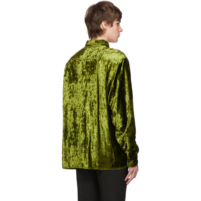 AMI ALEXANDRE MATTIUSSI AMI ALEXANDRE MATTIUSSI GREEN CRUSHED VELVET LONG SHIRT