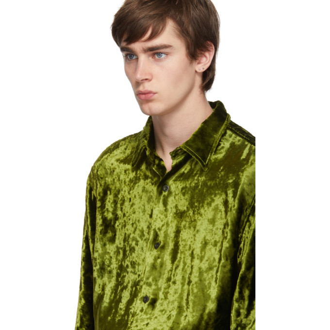 AMI ALEXANDRE MATTIUSSI AMI ALEXANDRE MATTIUSSI GREEN CRUSHED VELVET LONG SHIRT