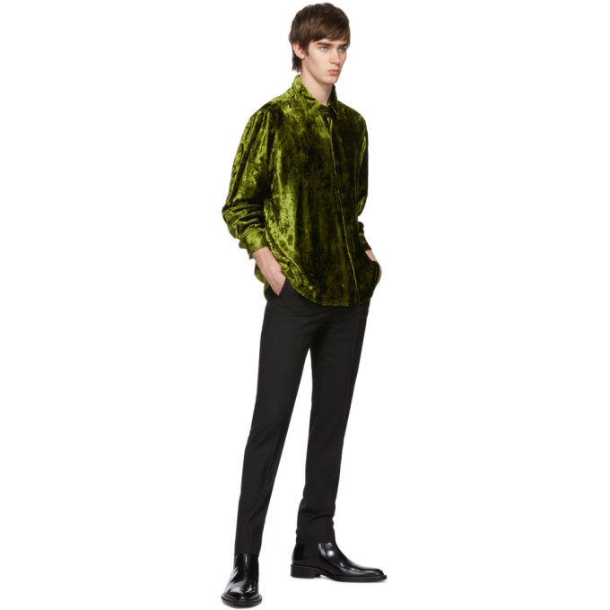 AMI ALEXANDRE MATTIUSSI AMI ALEXANDRE MATTIUSSI GREEN CRUSHED VELVET LONG SHIRT