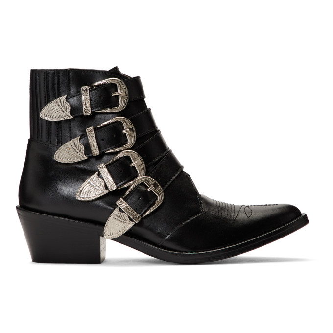 Toga Pulla Black Four Buckle Western Boots