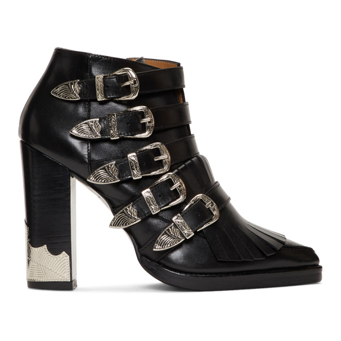 Toga Pulla Black Five Buckle Heeled Western Boots