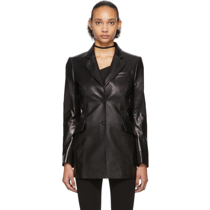 Click to view more detailed imagery on our partner's website Yang Li Black Patent Faux-leather Cut-out Blazer In 99 Black