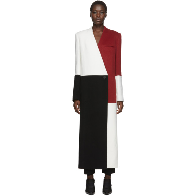 HAIDER ACKERMANN HAIDER ACKERMANN BLACK AND RED COLLARLESS BIAFO COAT