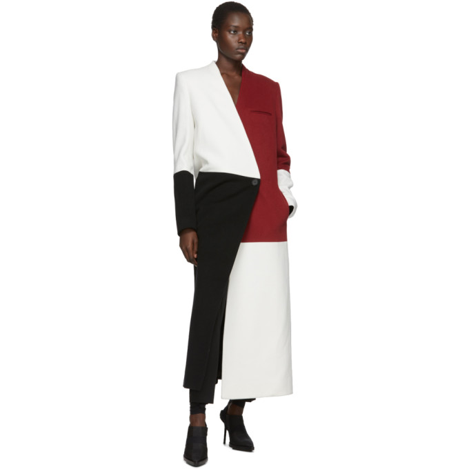 HAIDER ACKERMANN HAIDER ACKERMANN BLACK AND RED COLLARLESS BIAFO COAT