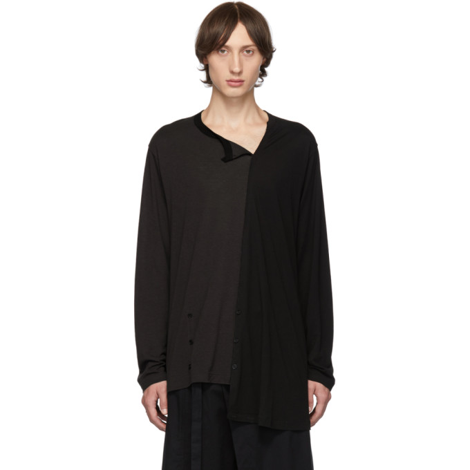 Click to view more detailed imagery on our partner's website Yohji Yamamoto Black And Grey Diagonal Long Sleeve T-Shirt In Charcoal