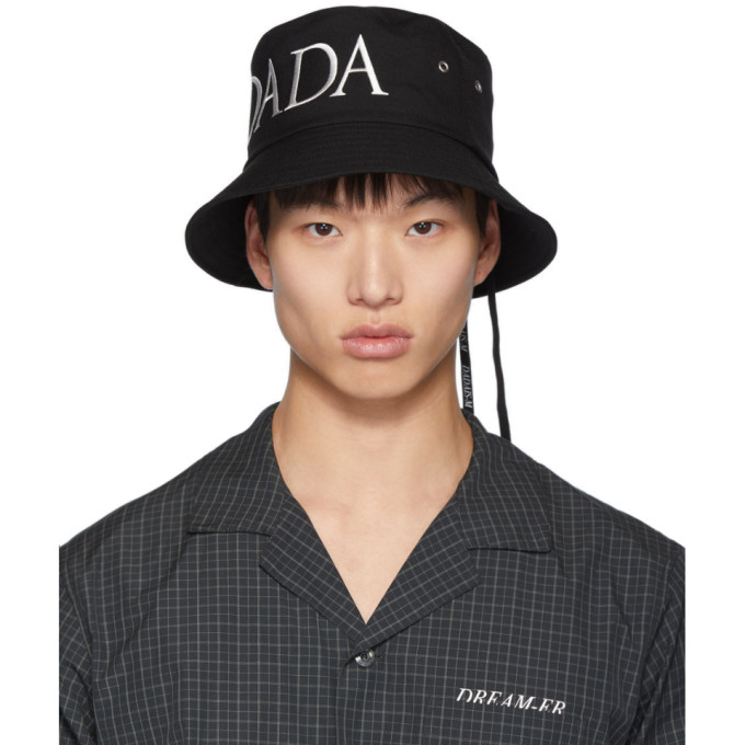 Christian Dada Black Wool Logo Bucket Hat