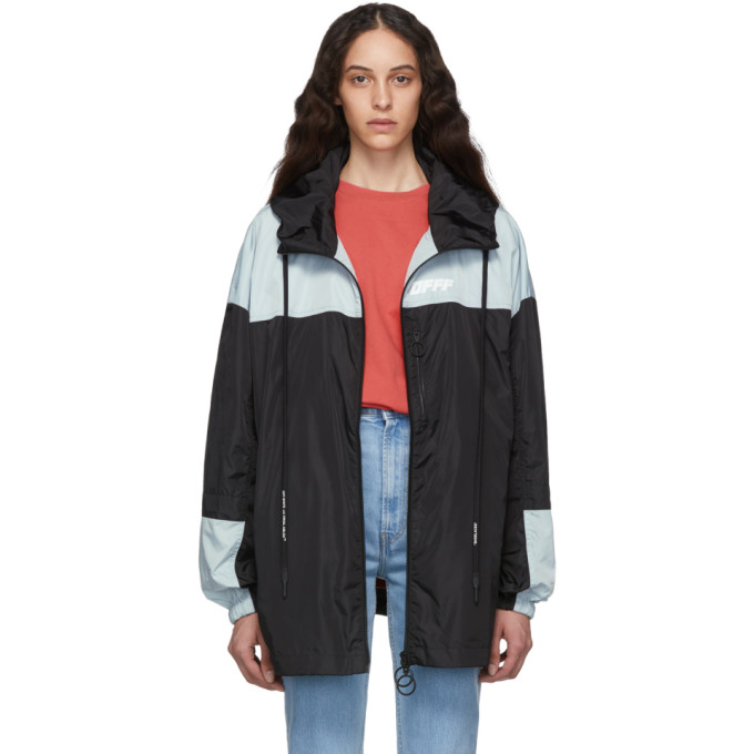 Click to view more detailed imagery on our partner's website Off-White Black And Silver Unfinished Windbreaker In Blk/Silver