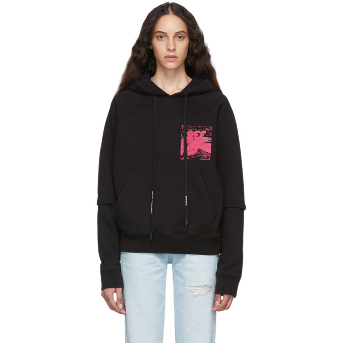 Click to view more detailed imagery on our partner's website Off-White Black Skull Double Sleeve Hoodie In Blk/Fuchsia