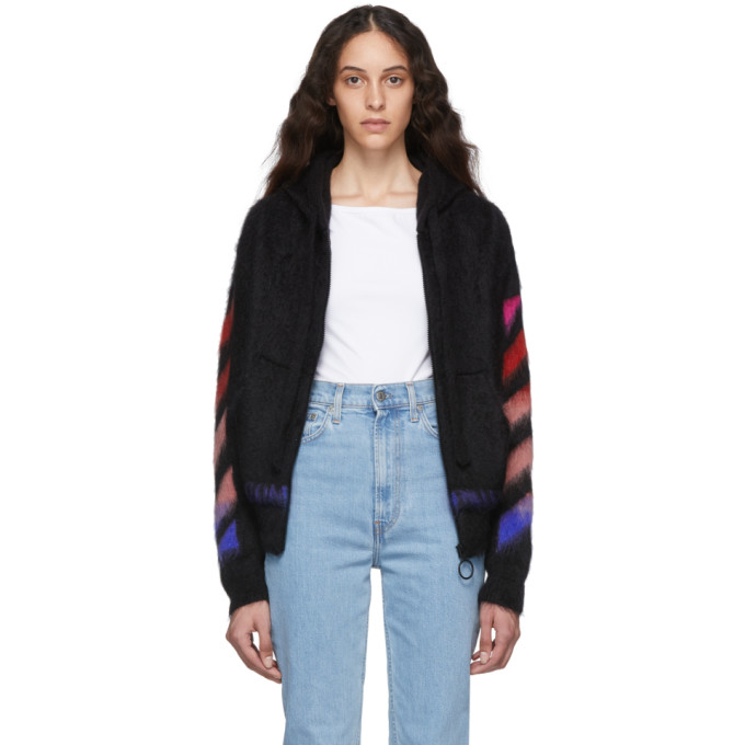 Click to view more detailed imagery on our partner's website Off-White Black And Multicolor Brushed Mohair Diag Hoodie In Black Multi