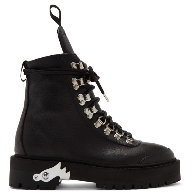 Off-White Black Leather Hiking Boots