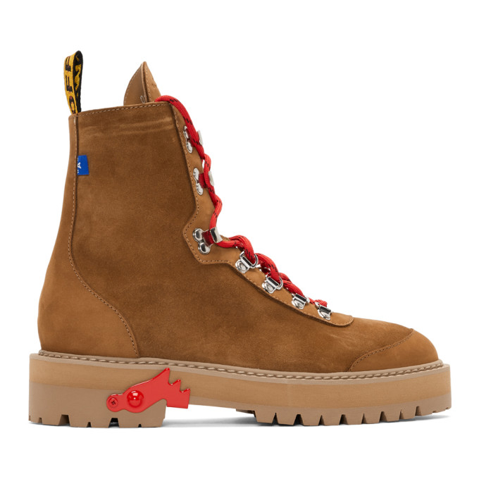 tan hiking boots red laces