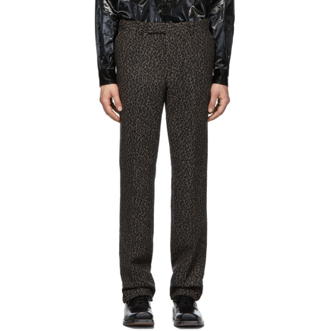 JOHNLAWRENCESULLIVAN JOHNLAWRENCESULLIVAN GREY LEOPARD FLANNEL STRAIGHT TROUSERS