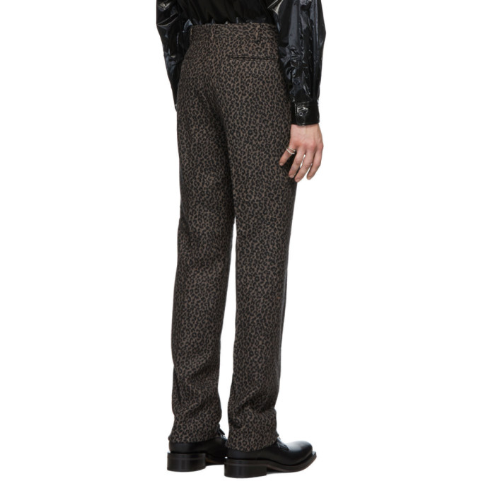 JOHNLAWRENCESULLIVAN JOHNLAWRENCESULLIVAN GREY LEOPARD FLANNEL STRAIGHT TROUSERS