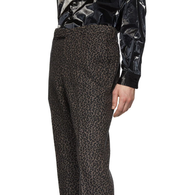 JOHNLAWRENCESULLIVAN JOHNLAWRENCESULLIVAN GREY LEOPARD FLANNEL STRAIGHT TROUSERS