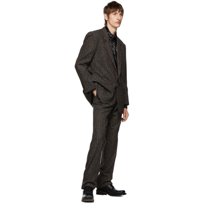 JOHNLAWRENCESULLIVAN JOHNLAWRENCESULLIVAN GREY LEOPARD FLANNEL STRAIGHT TROUSERS