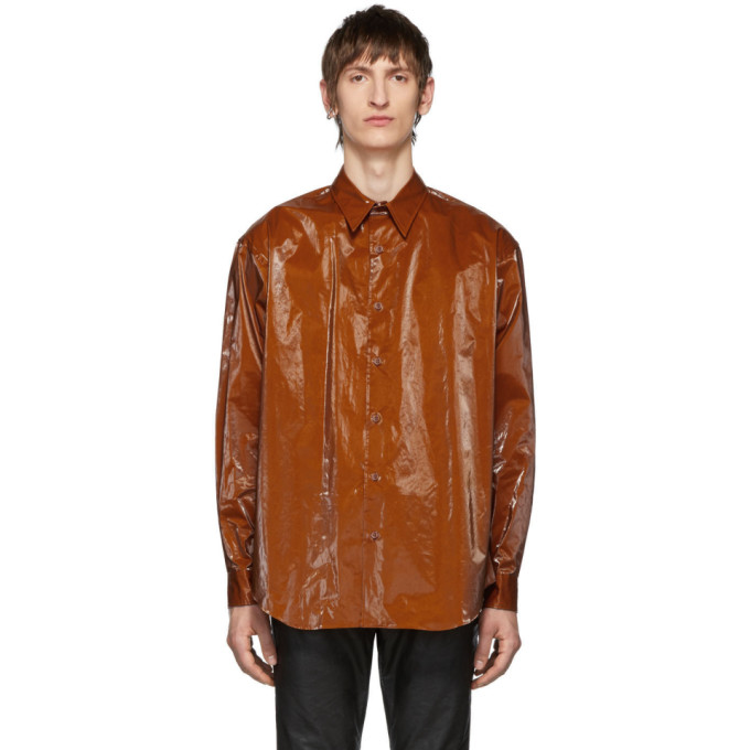 JOHNLAWRENCESULLIVAN JOHNLAWRENCESULLIVAN ORANGE COATED COTTON SHIRT