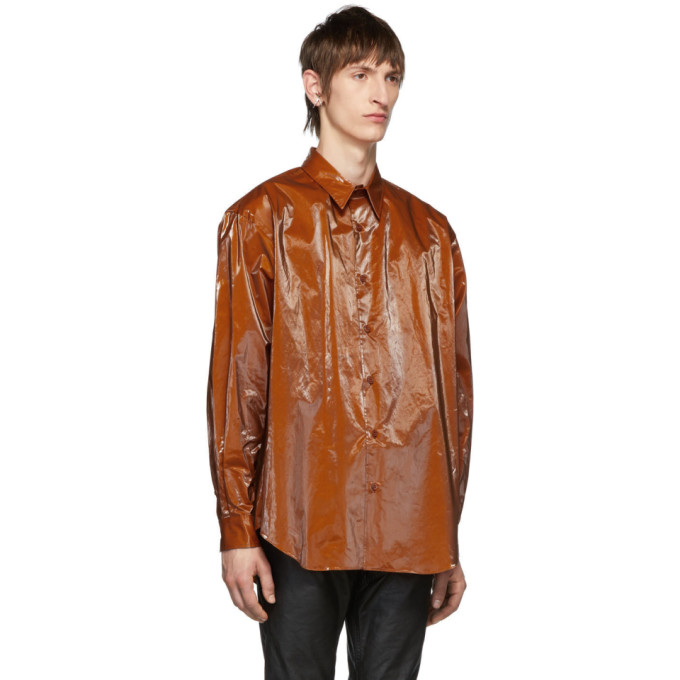 JOHNLAWRENCESULLIVAN JOHNLAWRENCESULLIVAN ORANGE COATED COTTON SHIRT