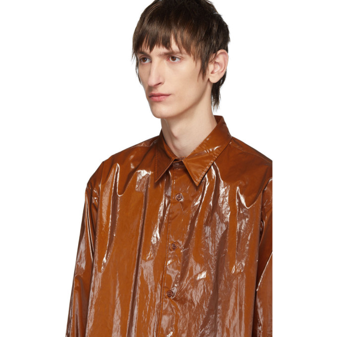 JOHNLAWRENCESULLIVAN JOHNLAWRENCESULLIVAN ORANGE COATED COTTON SHIRT