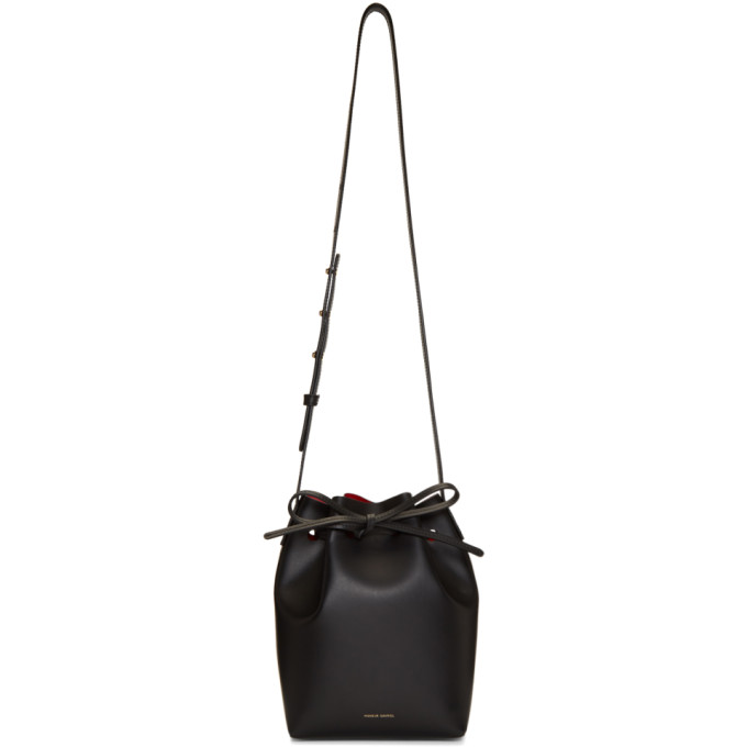 black leather bucket bag red interior