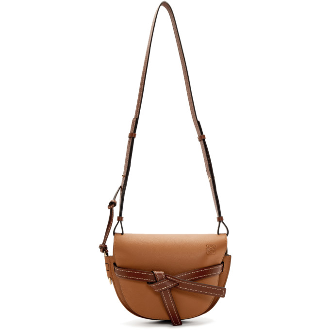 LOEWE Small Gate bag in soft calfskin and jacquard Tan