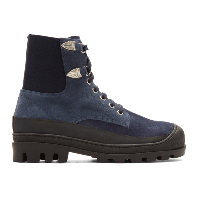Toga Virilis Blue Suede Lace-Up Boots