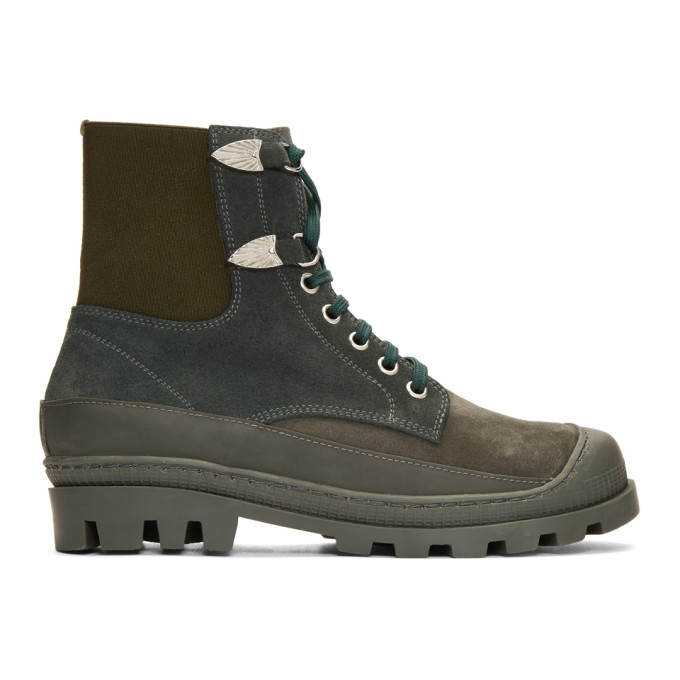 Toga Virilis Green Suede Lace-Up Boots