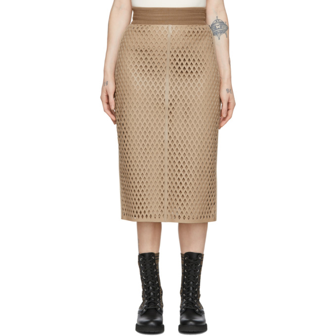 FENDI FENDI BEIGE PERFORATED LEATHER SKIRT