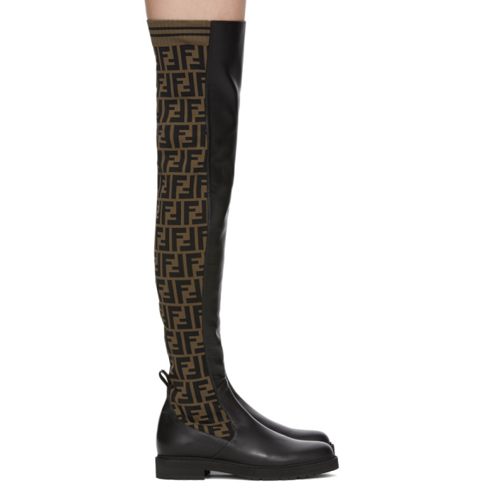 Fendi Brown and Black Forever Fendi Tall Boots