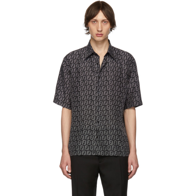 Fendi Black and Grey Forever Fendi Silk Shirt 192693M19200504