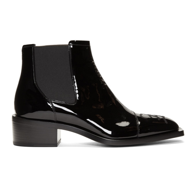 Fendi Black Patent Karligraphy Chelsea Boots
