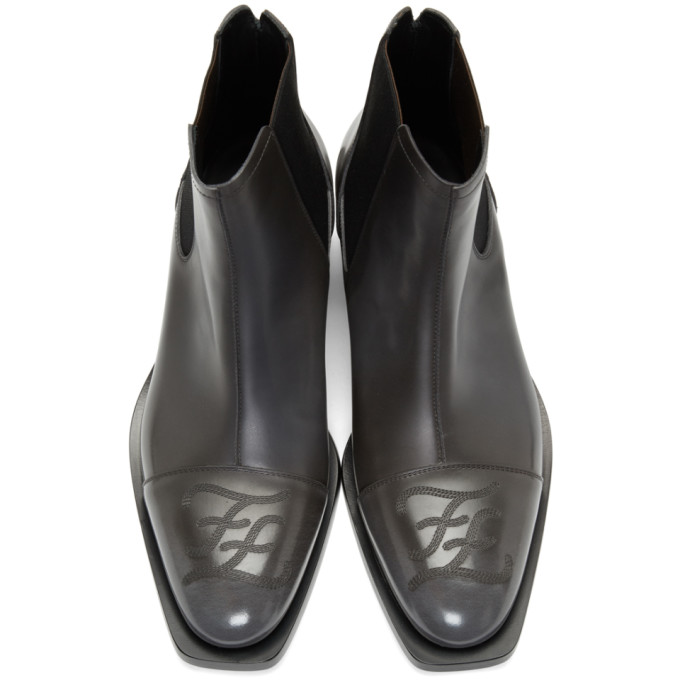 FENDI FENDI GREY KARLIGRAPHY CHELSEA BOOTS