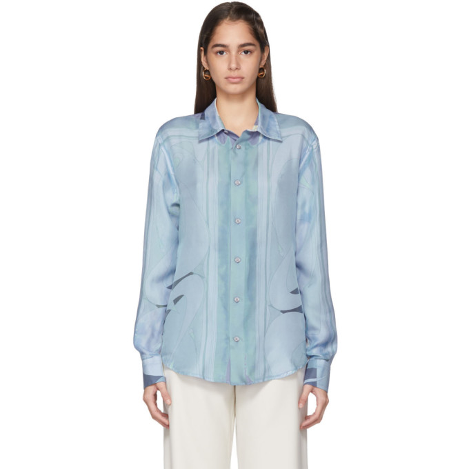 Emilio Pucci Multicolor Silk Hanami Print Shirt In B33 Wht/cel